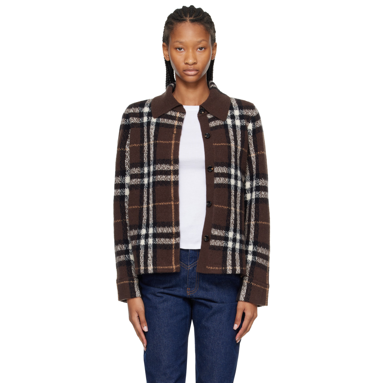 Burberry Brown Cashmere Check Cardigan