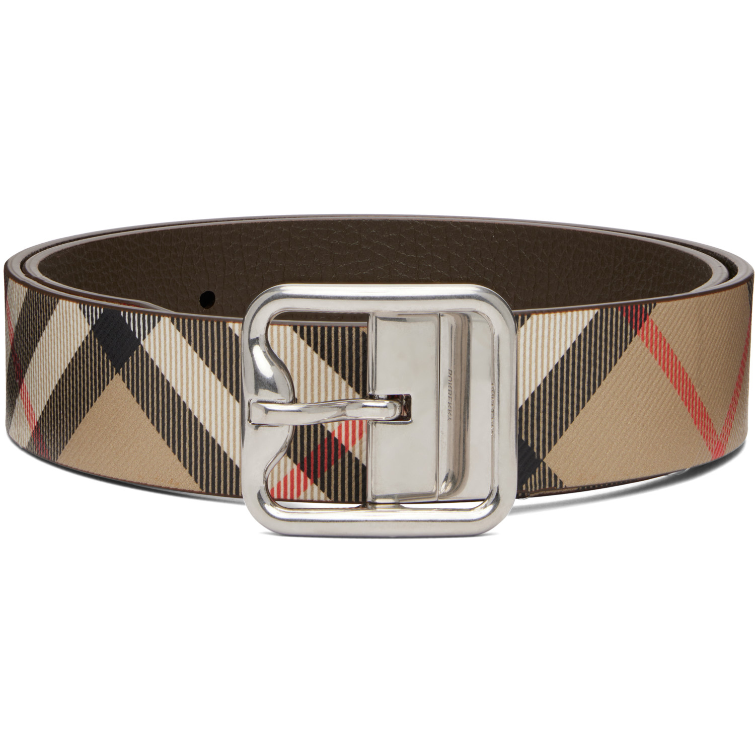 Burberry Beige Reversible Check B Buckle Belt