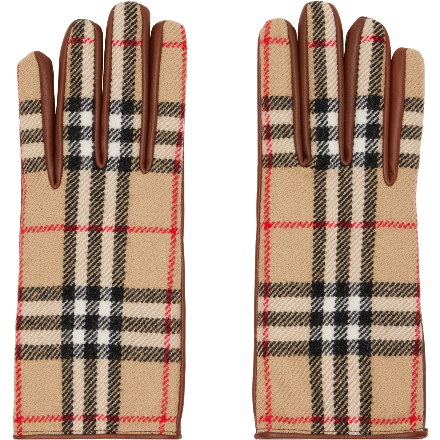 Burberry Beige & Brown Check Wool Gloves