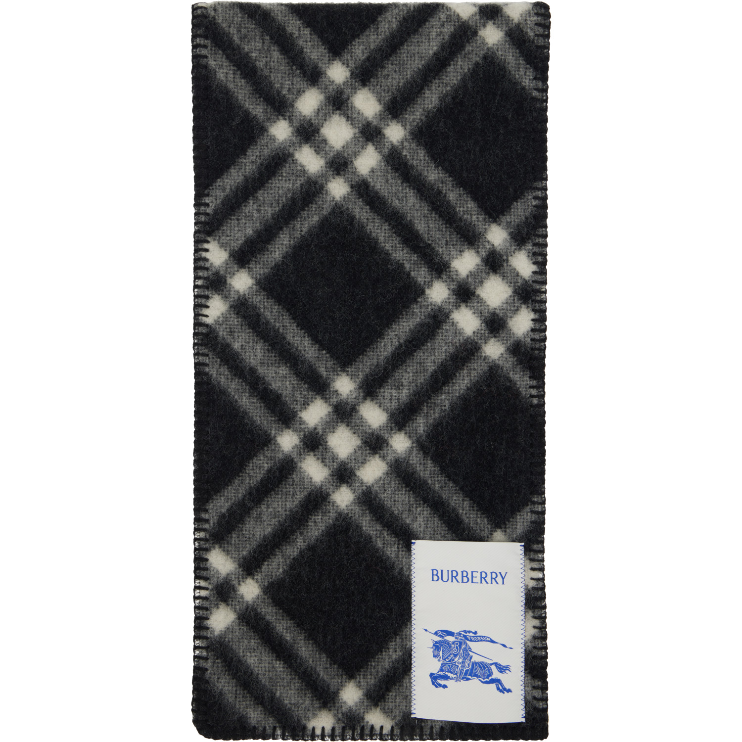 Burberry Black & Off-White Check Wool Scarf