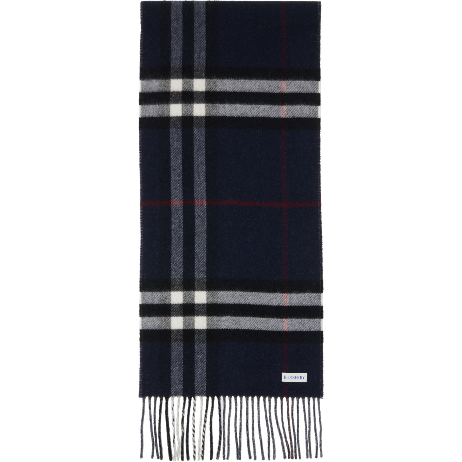 Burberry Navy & Gray Check Cashmere Scarf