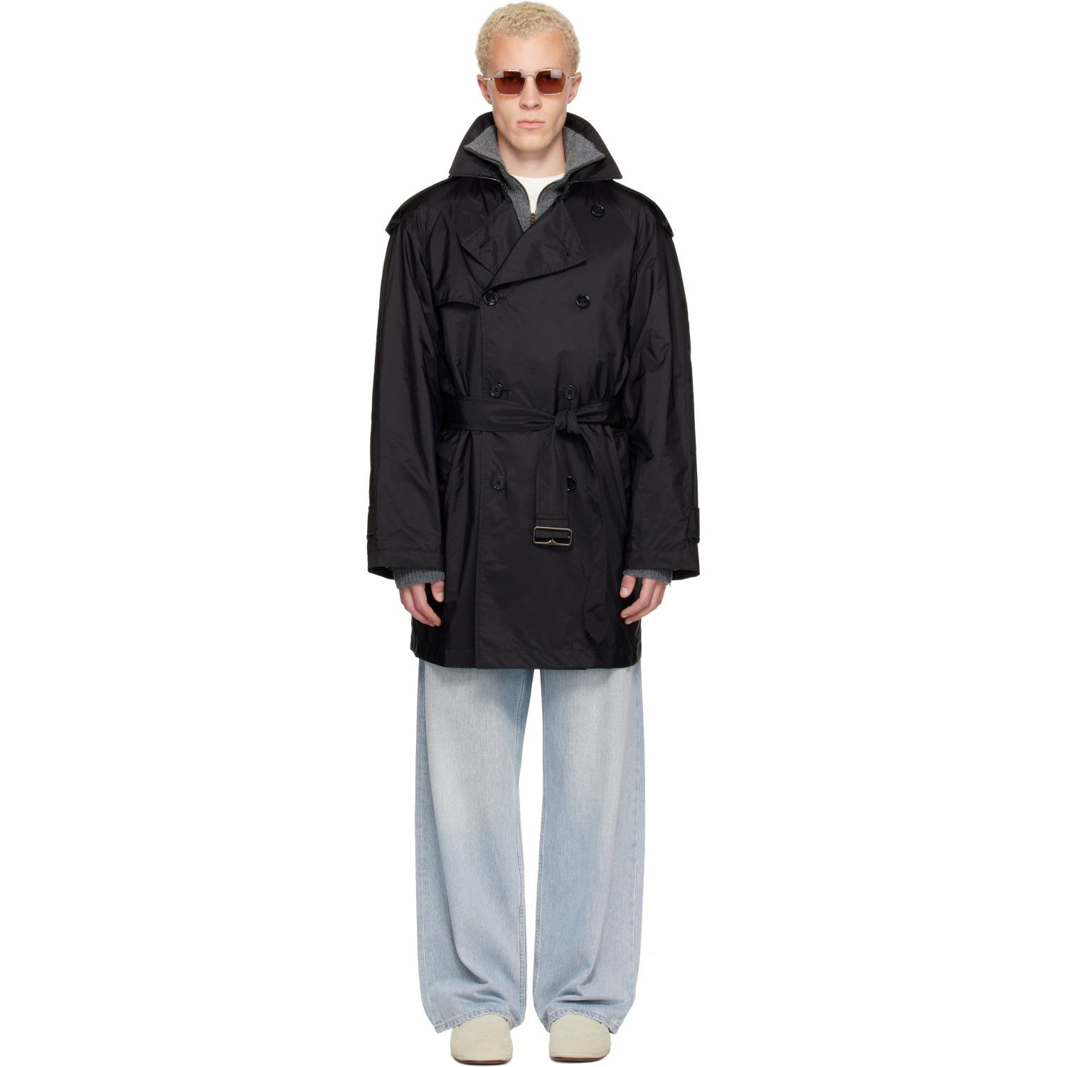 Burberry Black Mid-length Nylon Leadenham Trench Coat