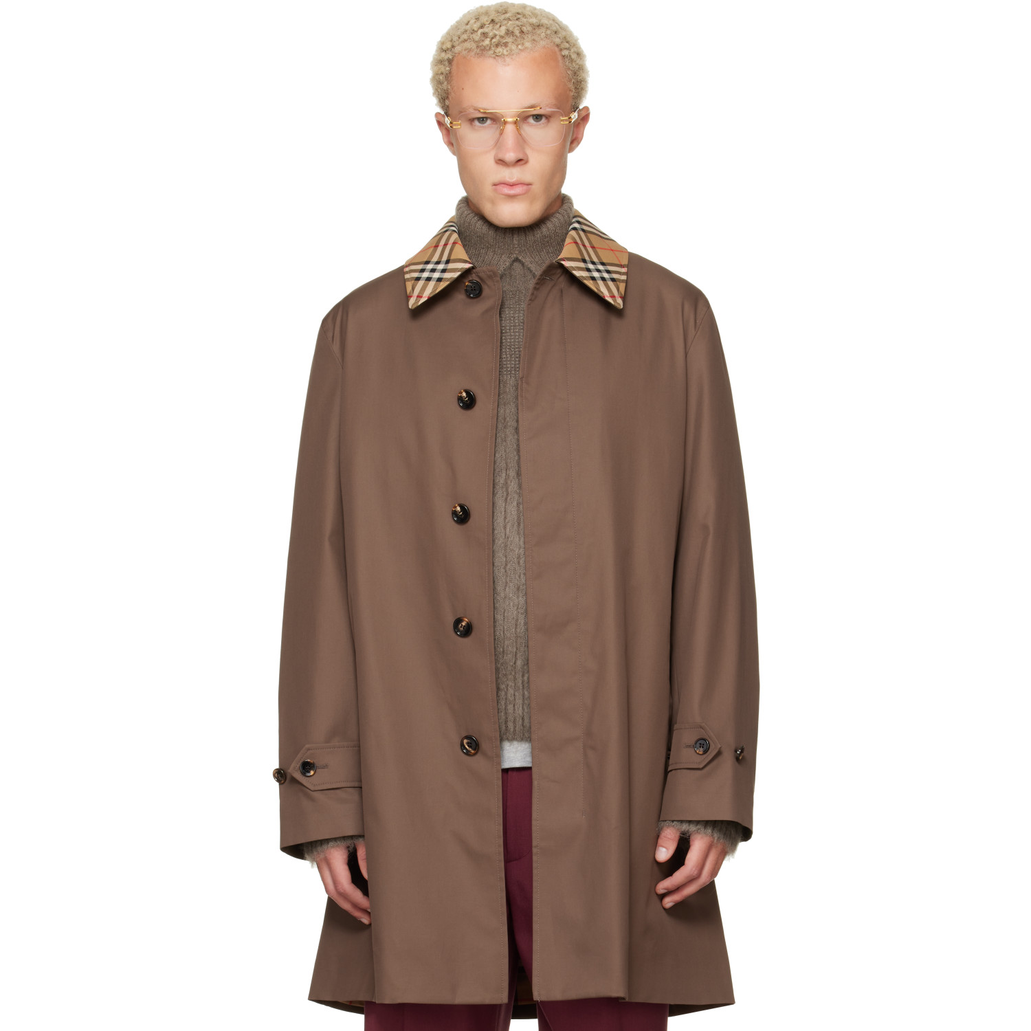 Burberry Brown Mid-Length Gabardine Car Coat