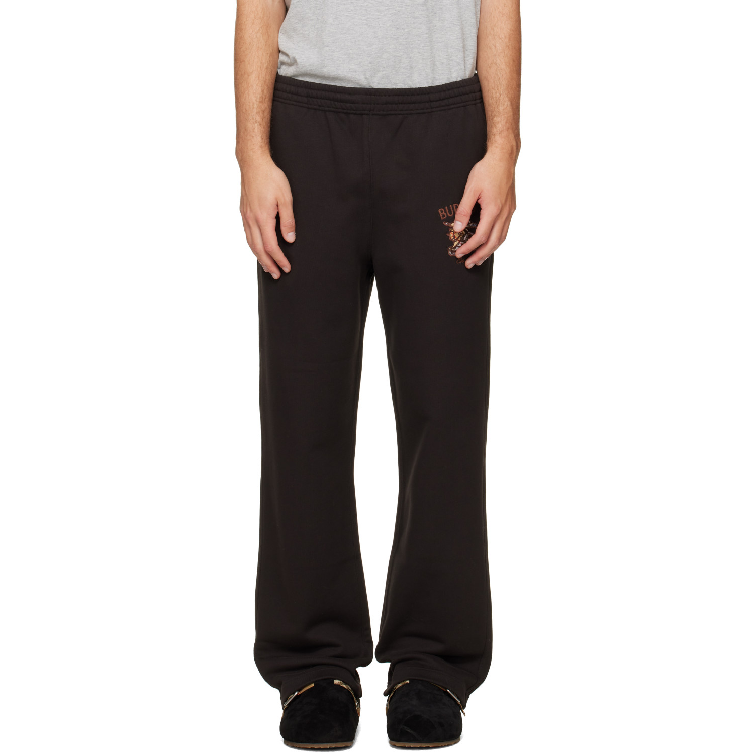 Burberry Brown Embroidered-Logo Sweatpants