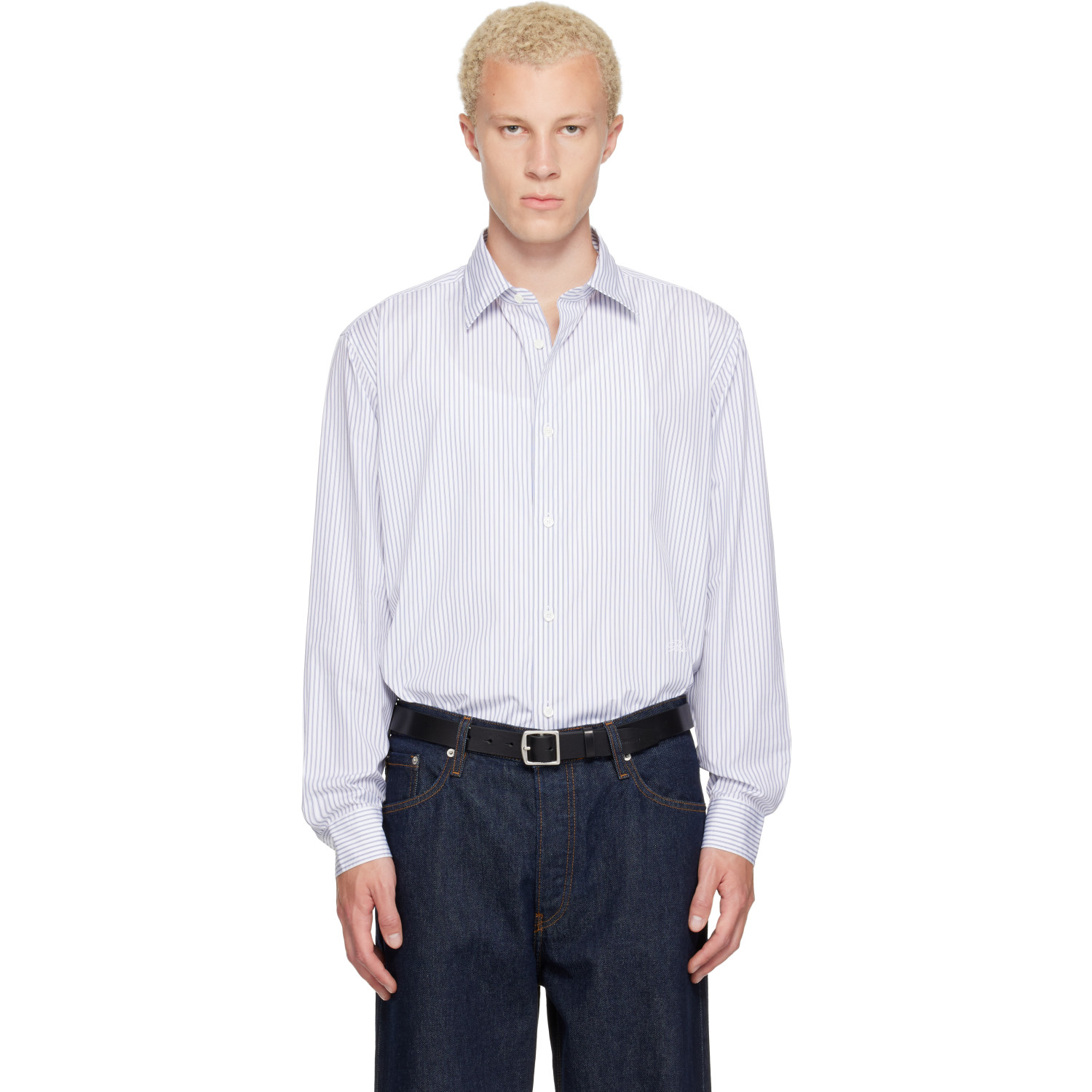 Burberry White & Blue Relaxed Fit Striped Cotton Shirt