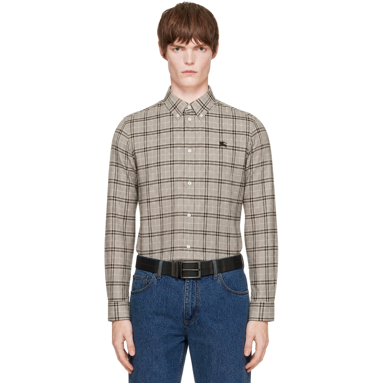 Burberry Gray Relaxed Fit Check Cotton Shirt