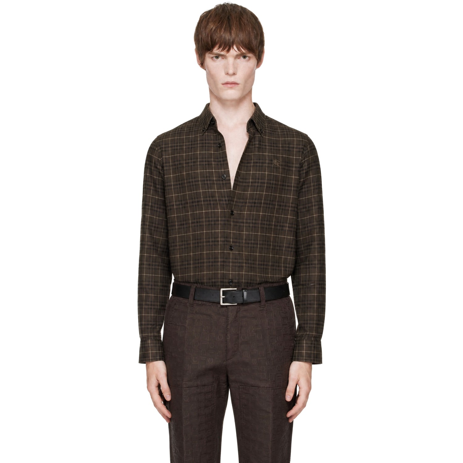 Burberry Brown Relaxed Fit Check Cotton Shirt