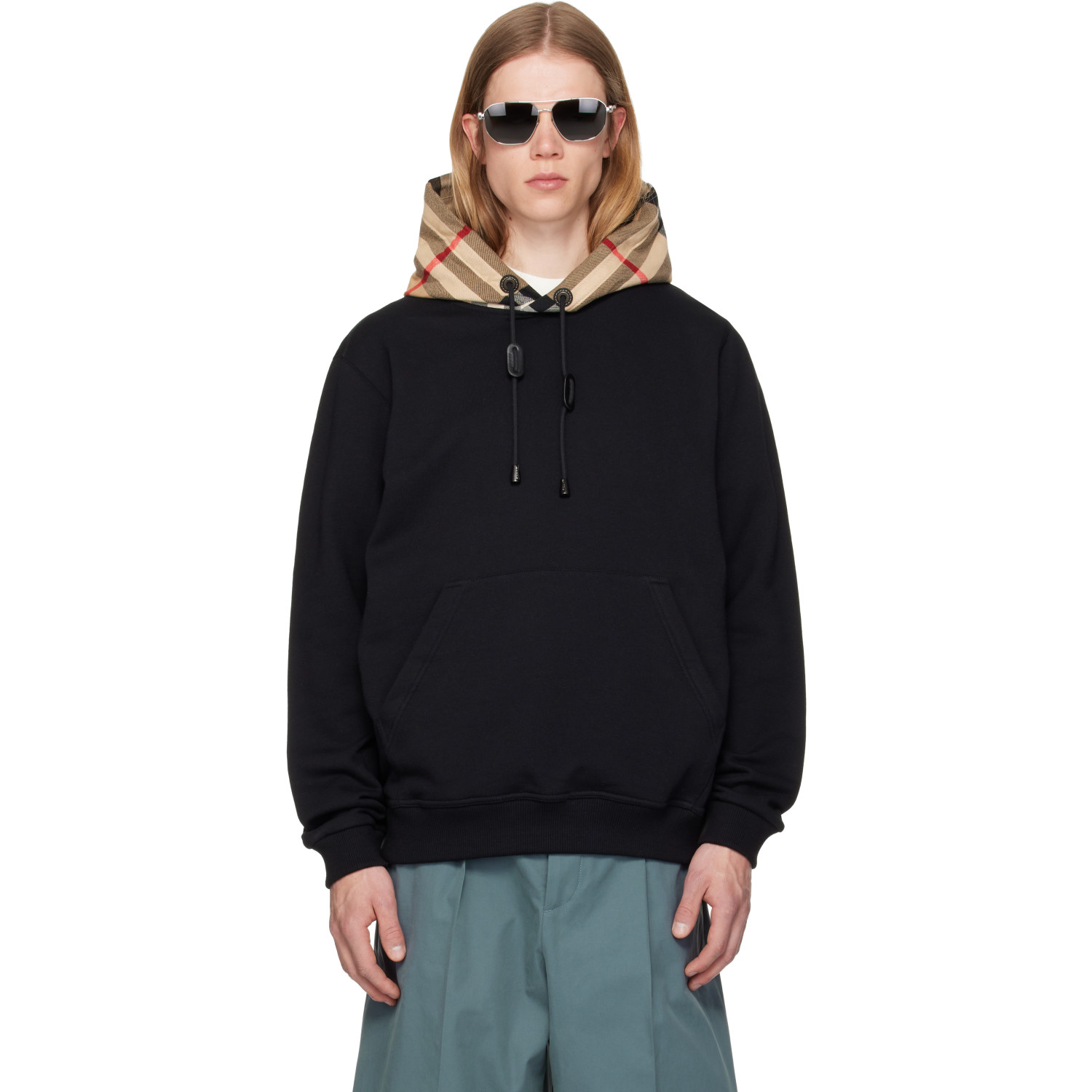 Burberry Black Check Hood Cotton Hoodie