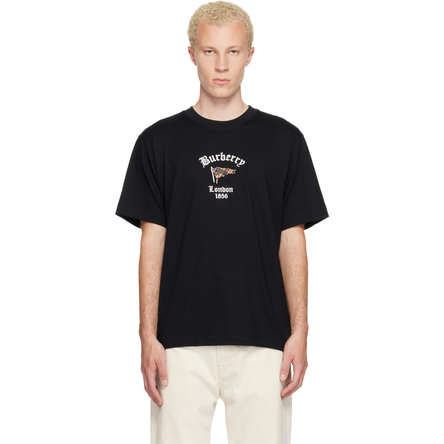 Burberry Black Check Flag Cotton T-shirt