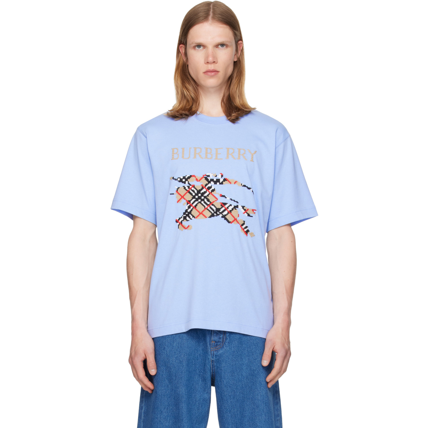 Burberry Blue Cross Stitch Knight Cotton T-shirt