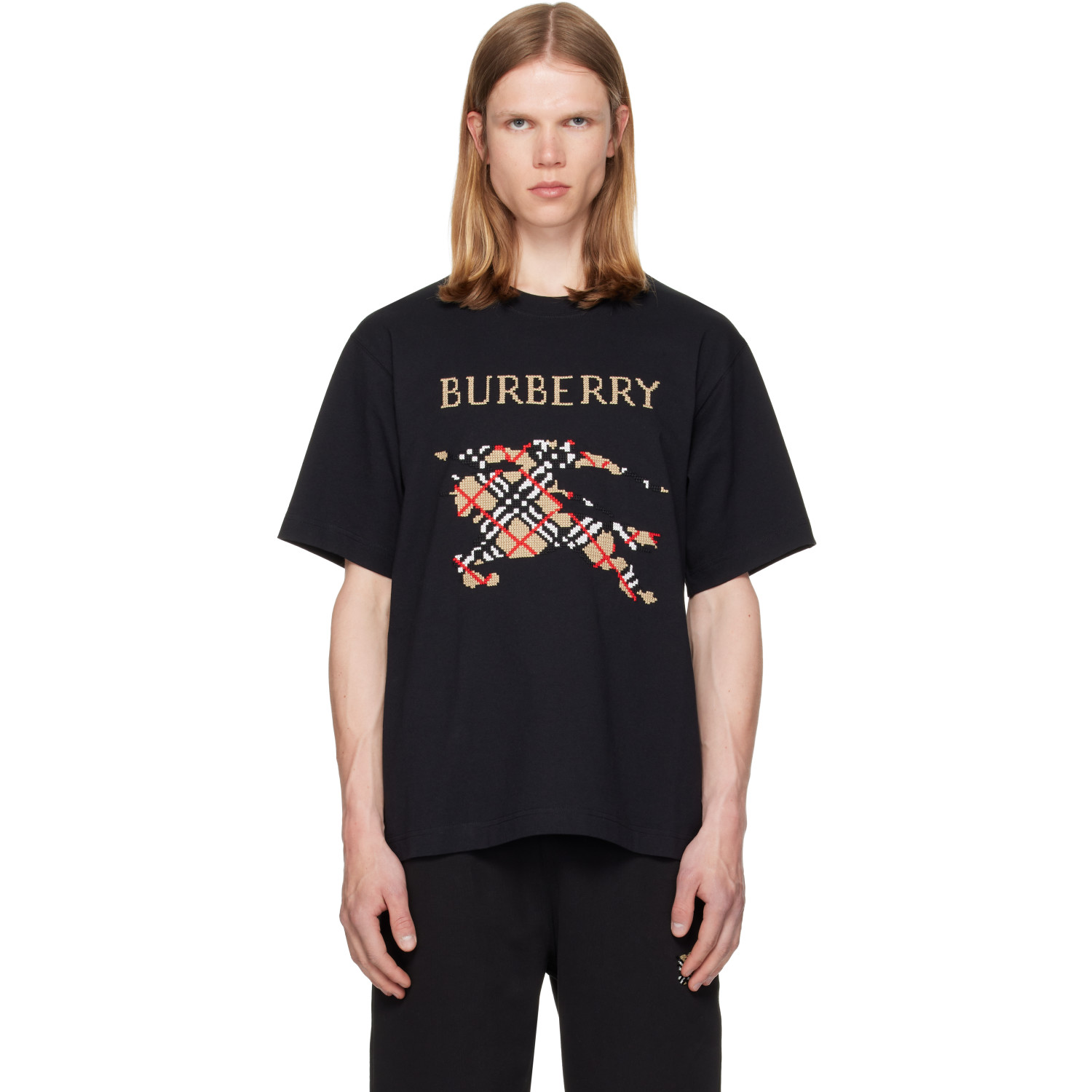 Burberry Black Cross Stitch Knight Cotton T-shirt