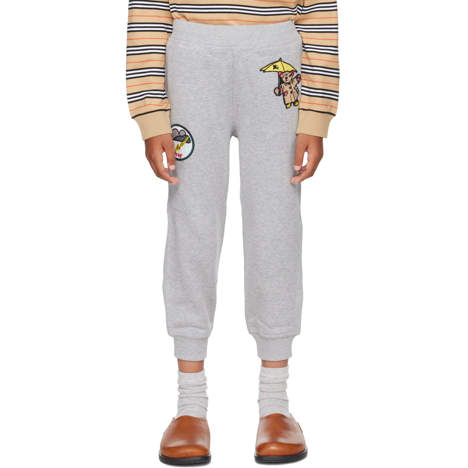 Burberry Kids Gray Rain Bear Cotton Jogging Pants