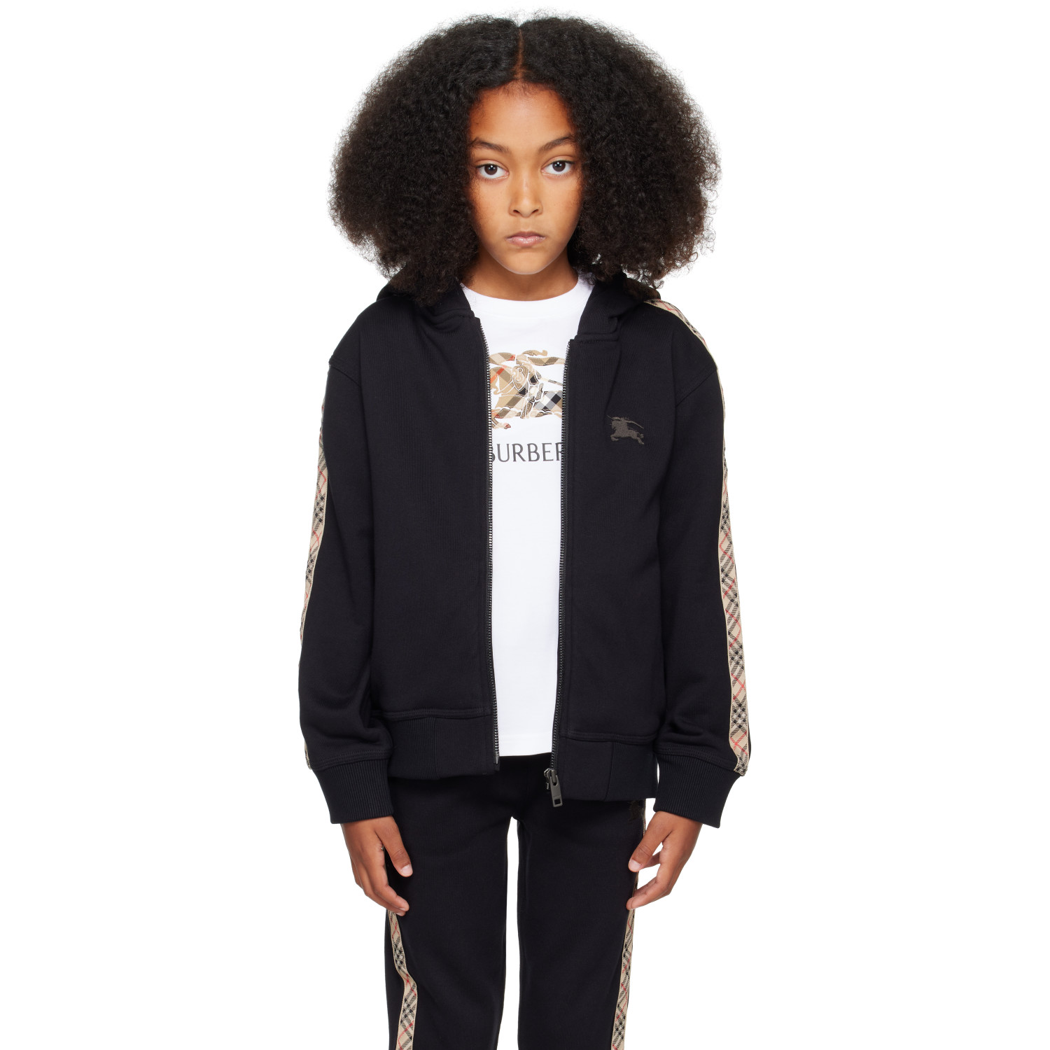 Burberry Kids Black Check Tape Hoodie