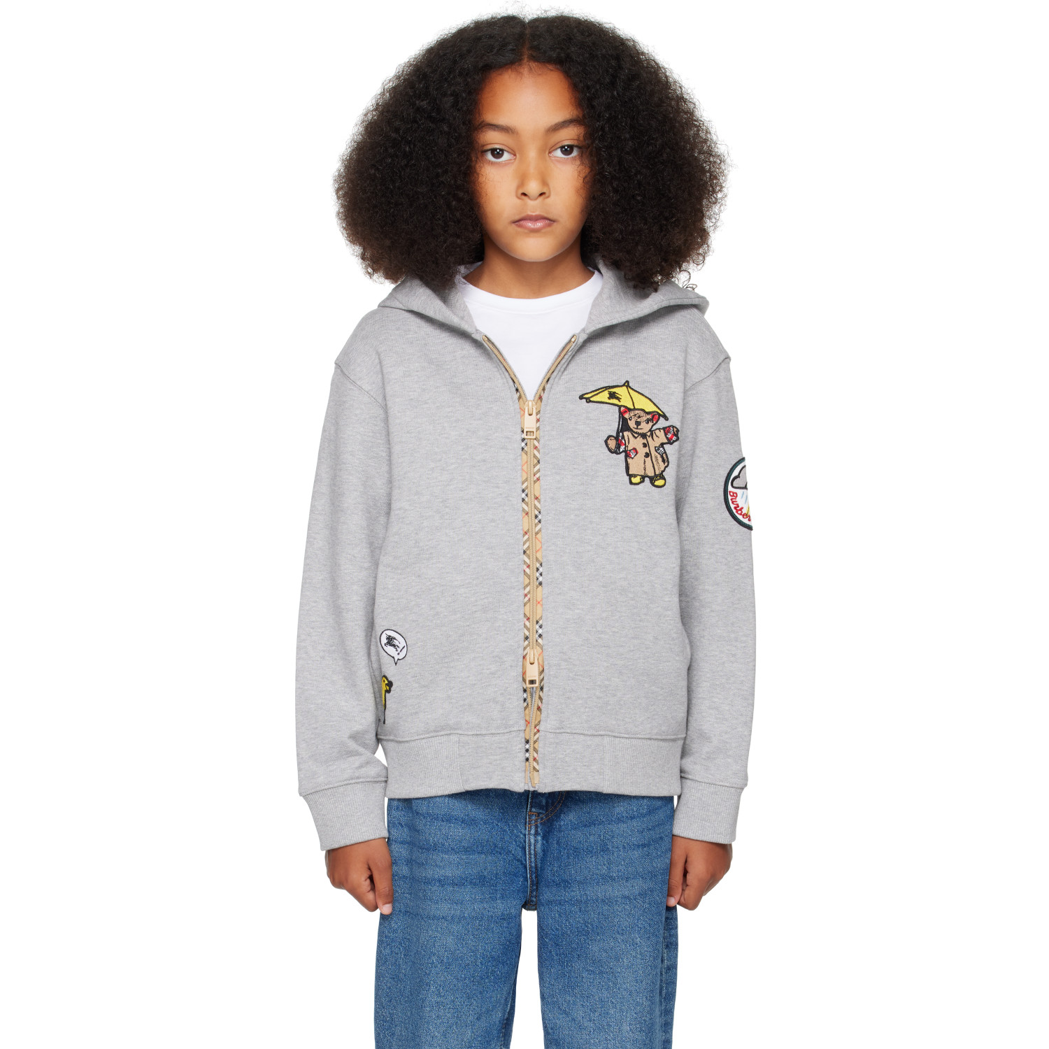 Burberry Kids Gray Rain Bear Cotton Zip Hoodie