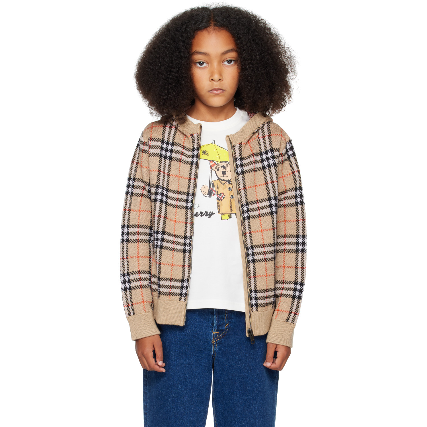 Burberry Kids Beige Vintage Check Knit Hoodie