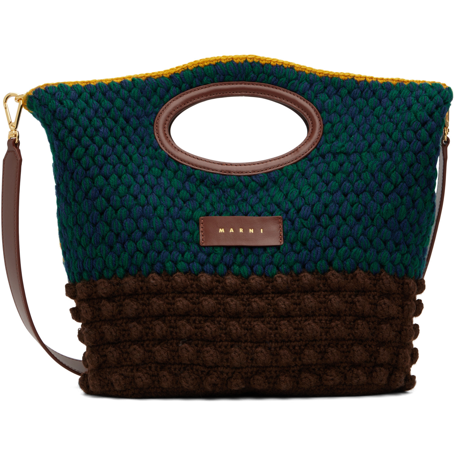 Marni Green & Brown Wool Knotty Crochet Bag