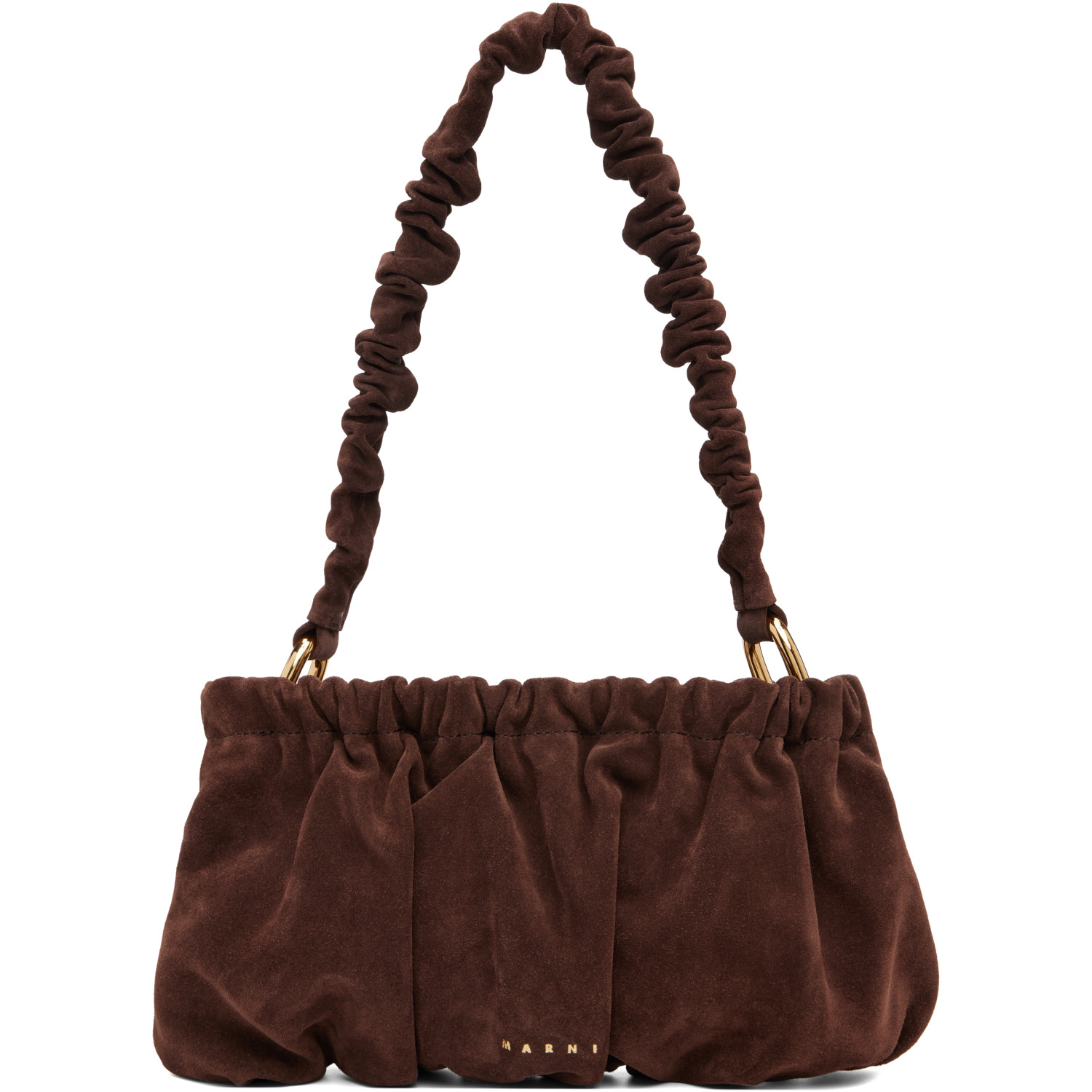Marni Brown Suede Ruffles Clutch Bag