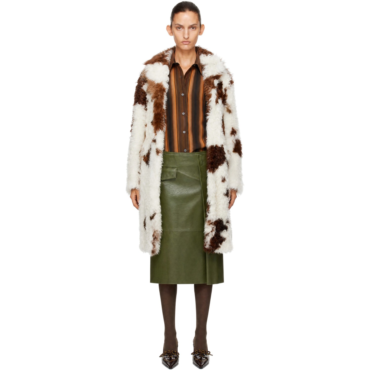 Marni White & Brown Lambskin Shearling Coat