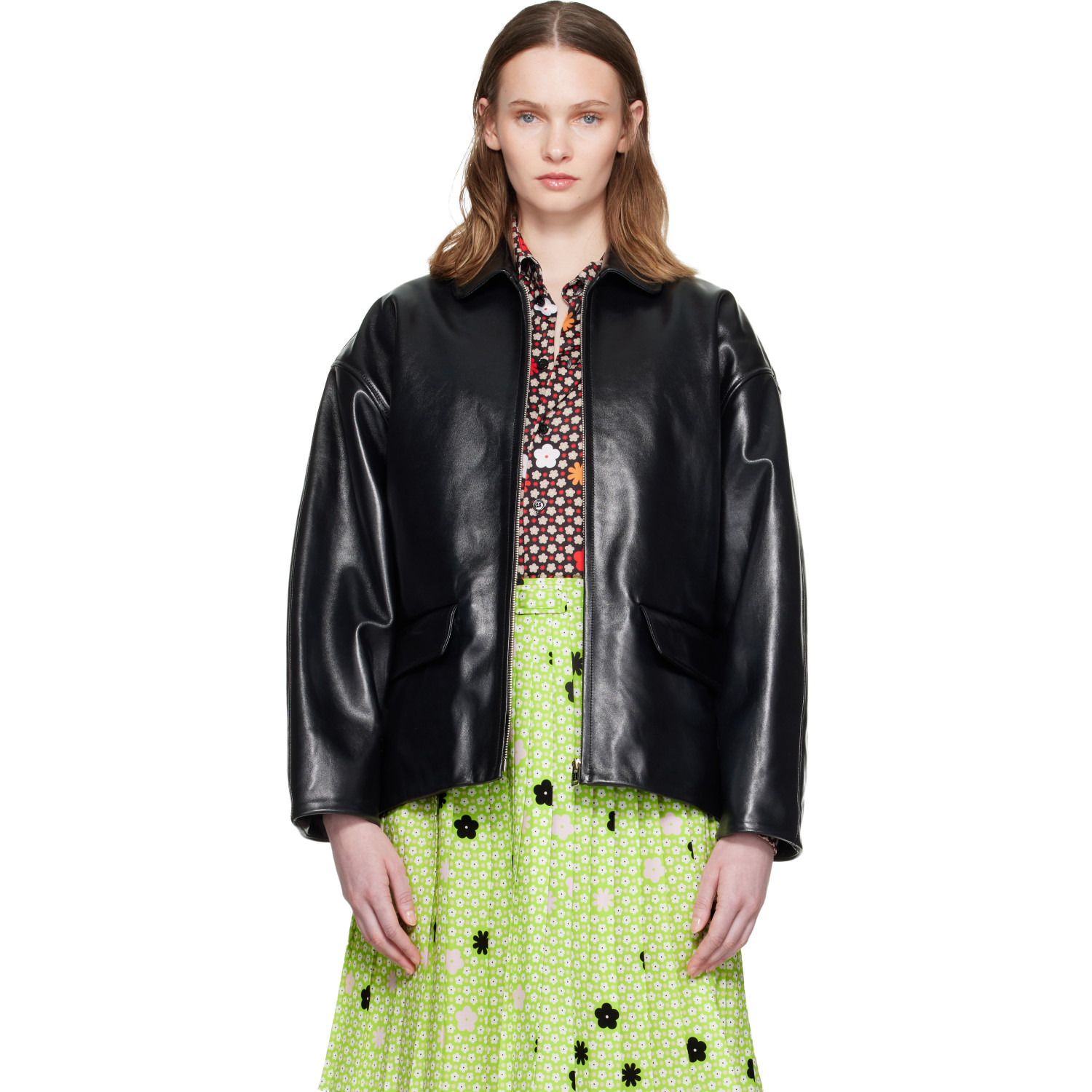 Marni Black Pointed Collar Leather Jacket