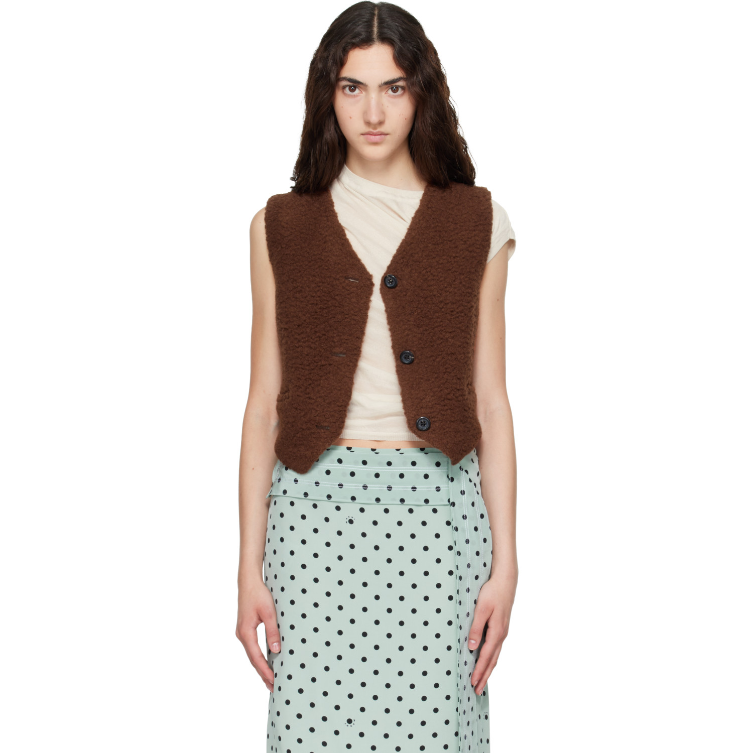 Marni Brown Curly Wool Vest