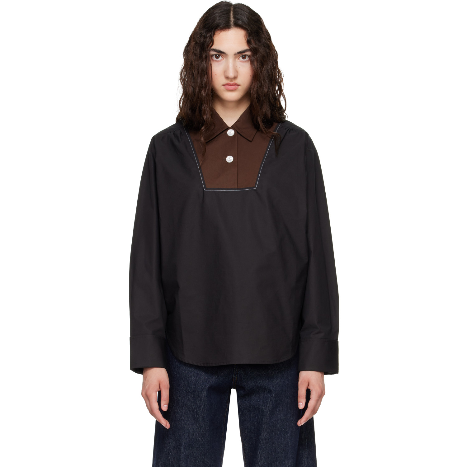 Marni Black Contrast Bib Insert Poplin Shirt