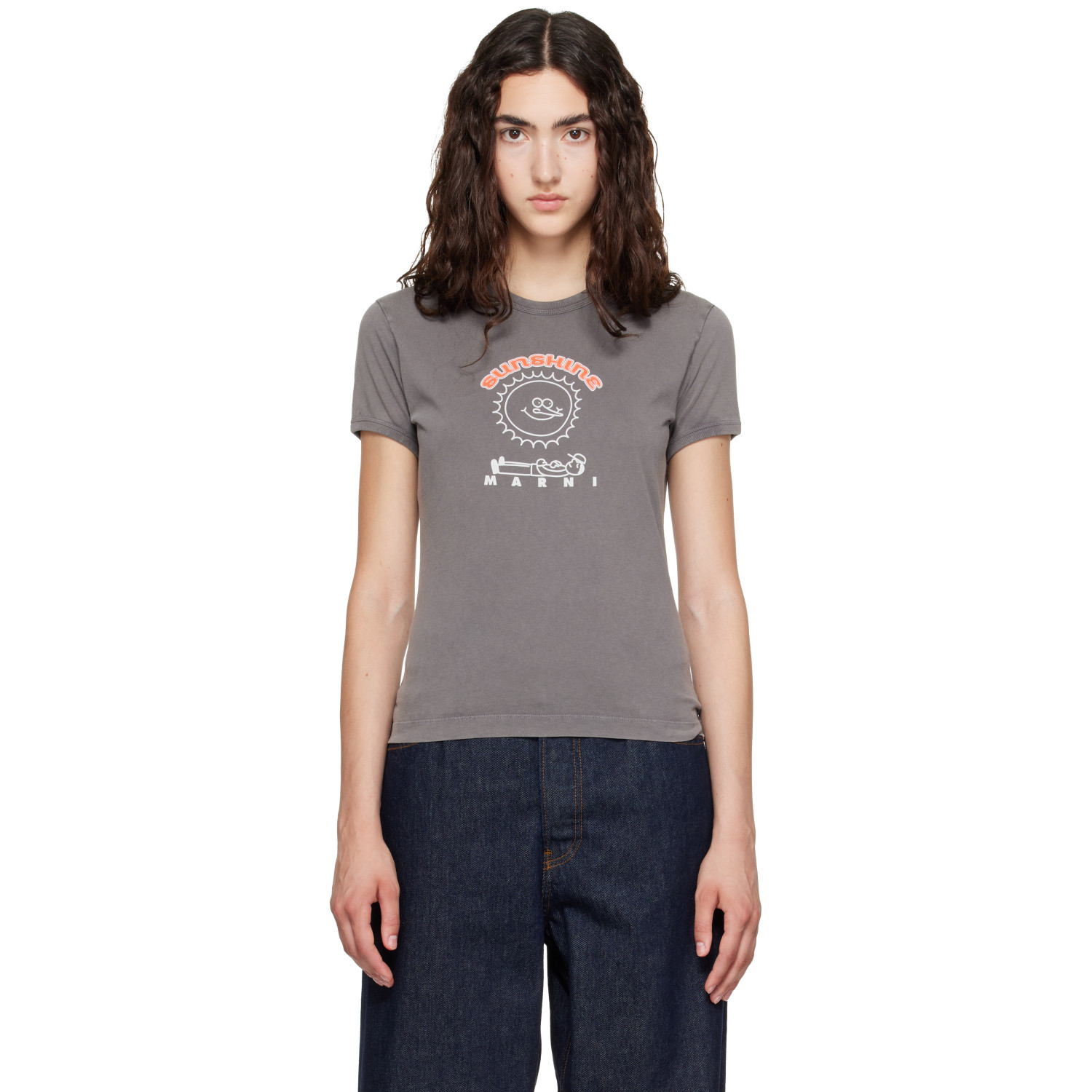 Marni Gray Cotton Sunshine Print T-shirt