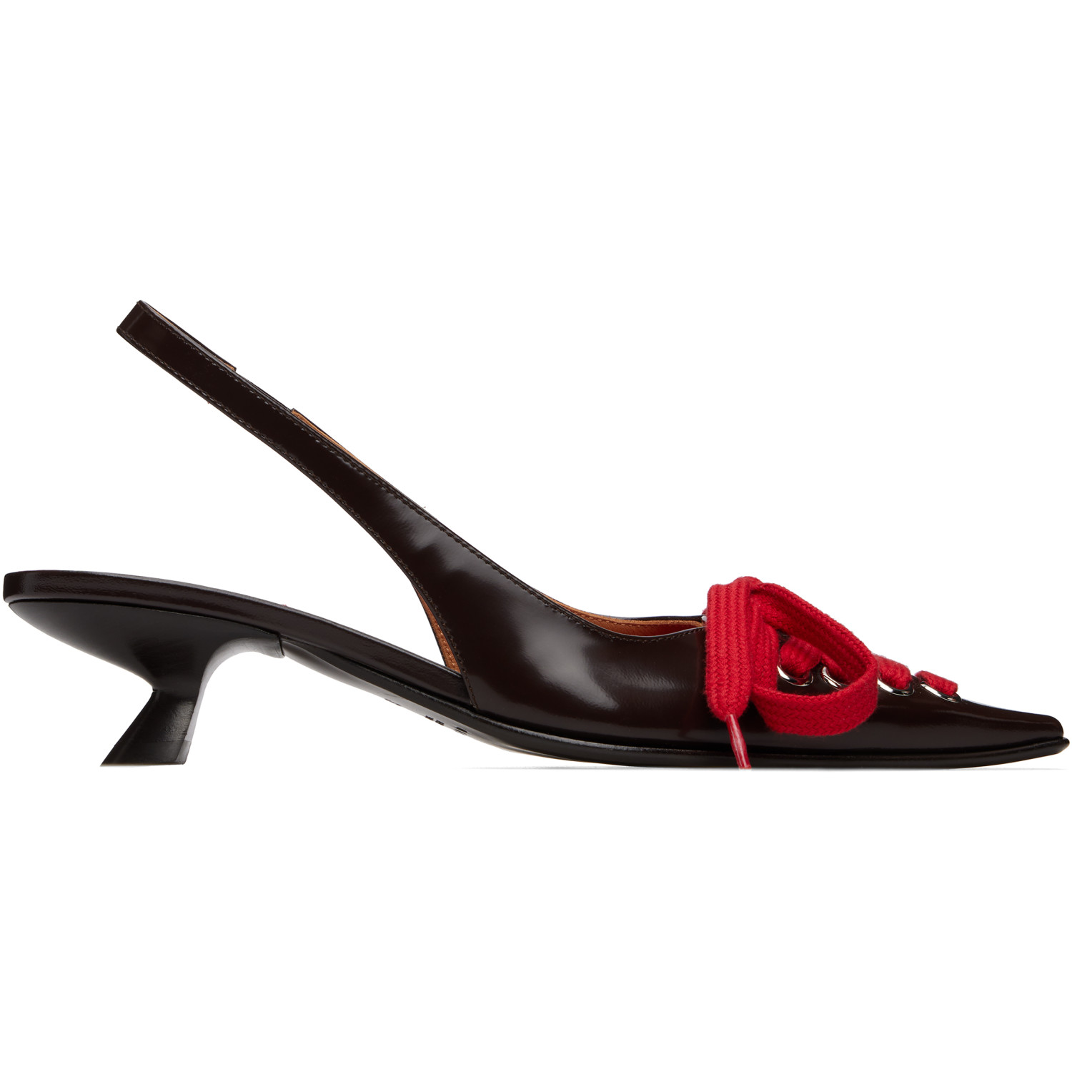 Marni Brown & Red Leather Lace-Up Slingback Heels