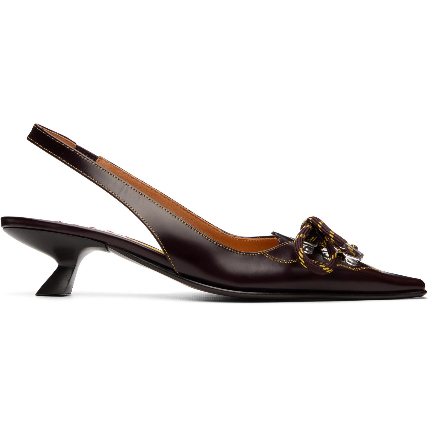 Marni Brown Leather Lace-Up Slingback Heels