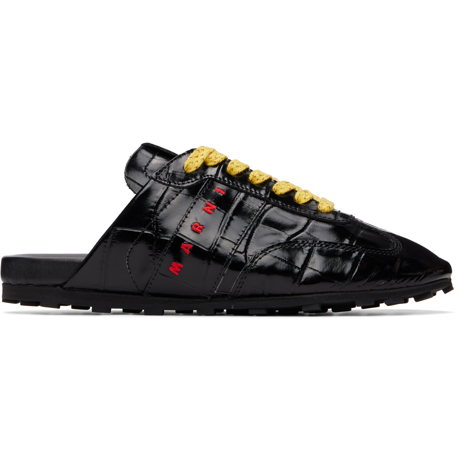 Marni Black Croc-Effect Leather Softy Soccer Slip-On Sneakers