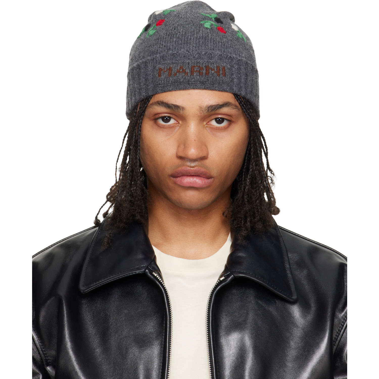 Marni Gray Wool & Cashmere Flower Beanie