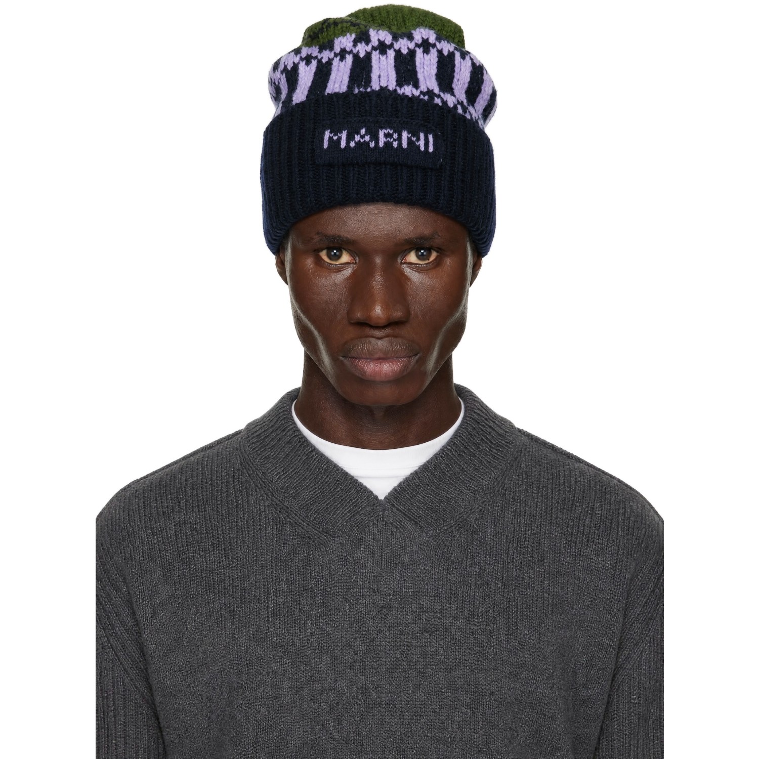 Marni Green & Navy Knit Wool Beanie