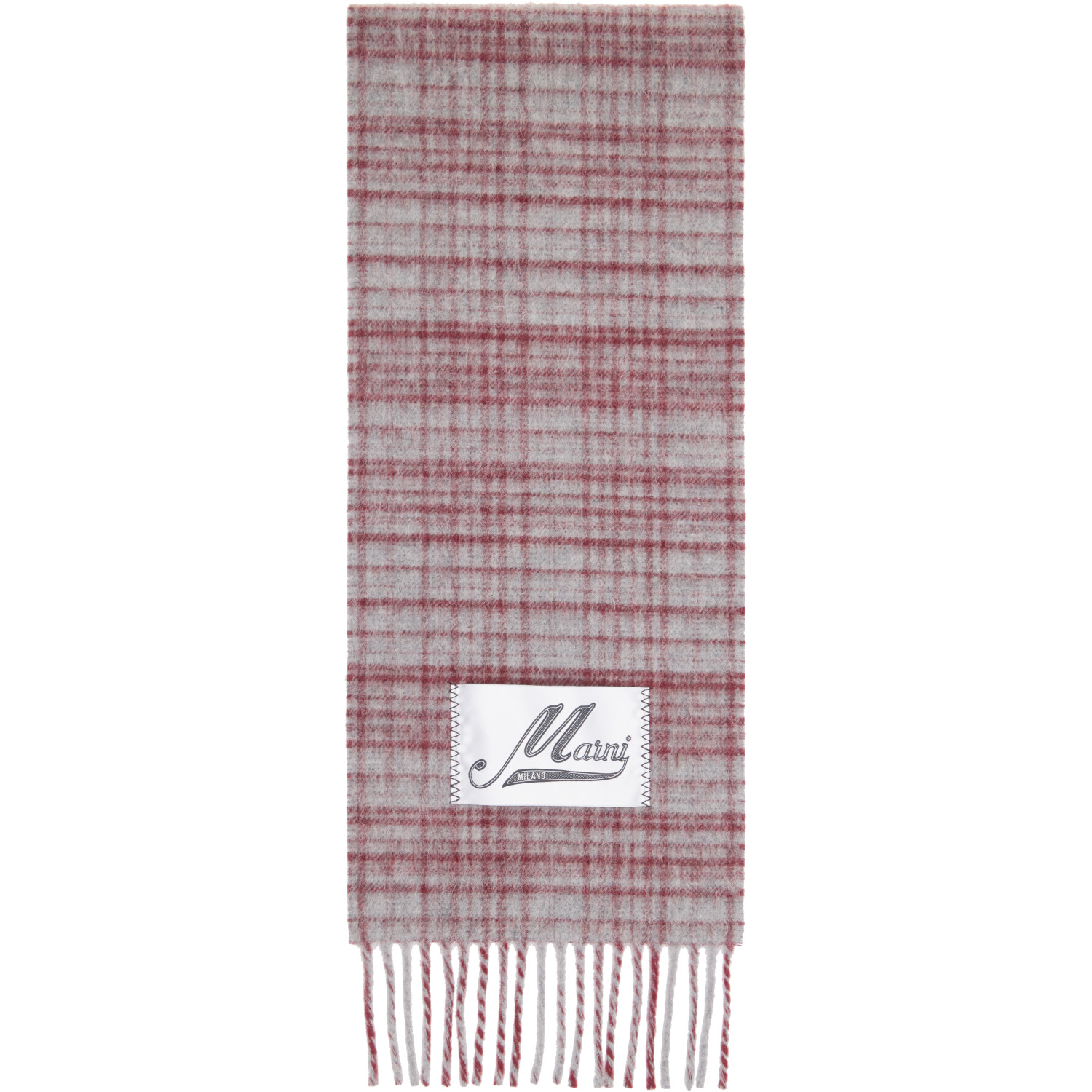 Marni Gray Wool Check Scarf