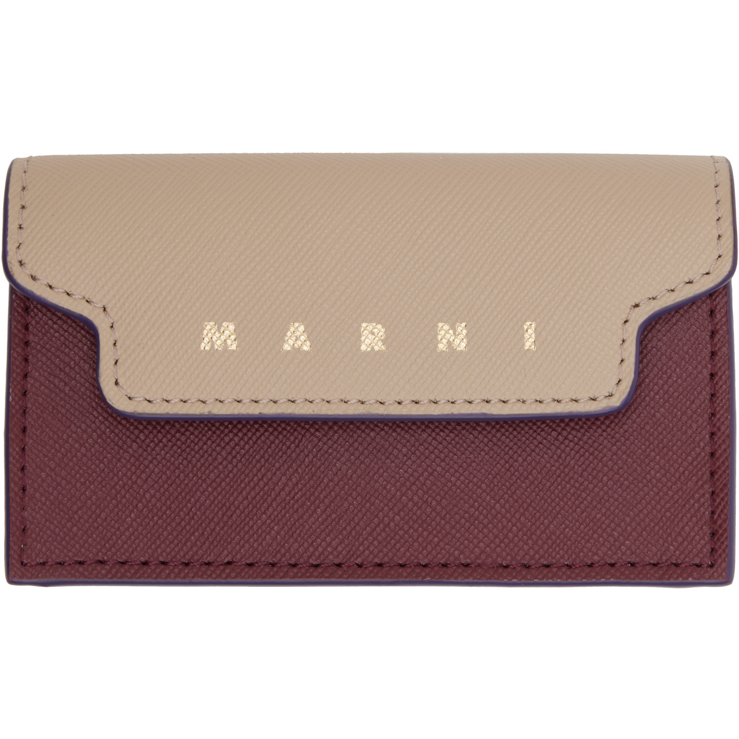 Marni Beige & Burgundy Saffiano Card Holder