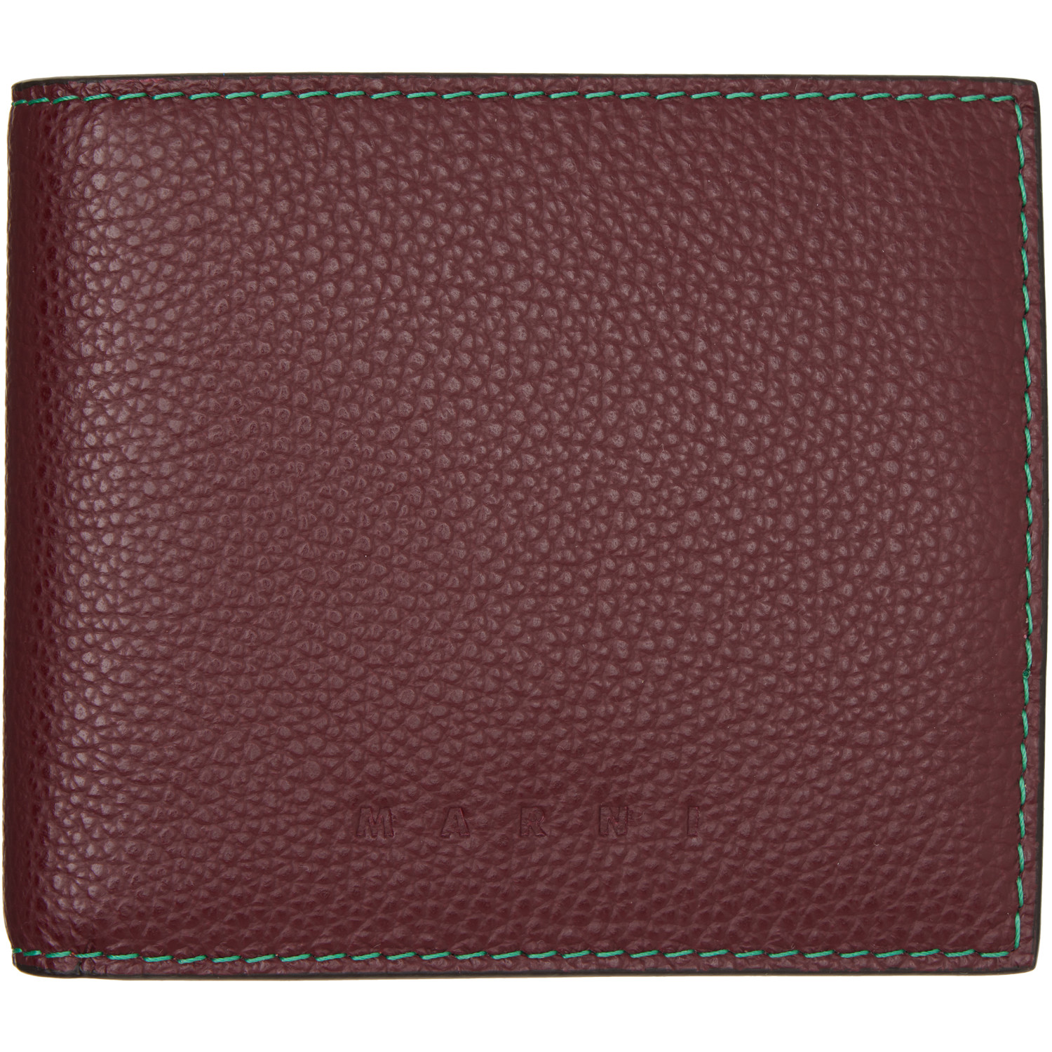 Marni Burgundy Contrast Stitching Leather Bifold Wallet