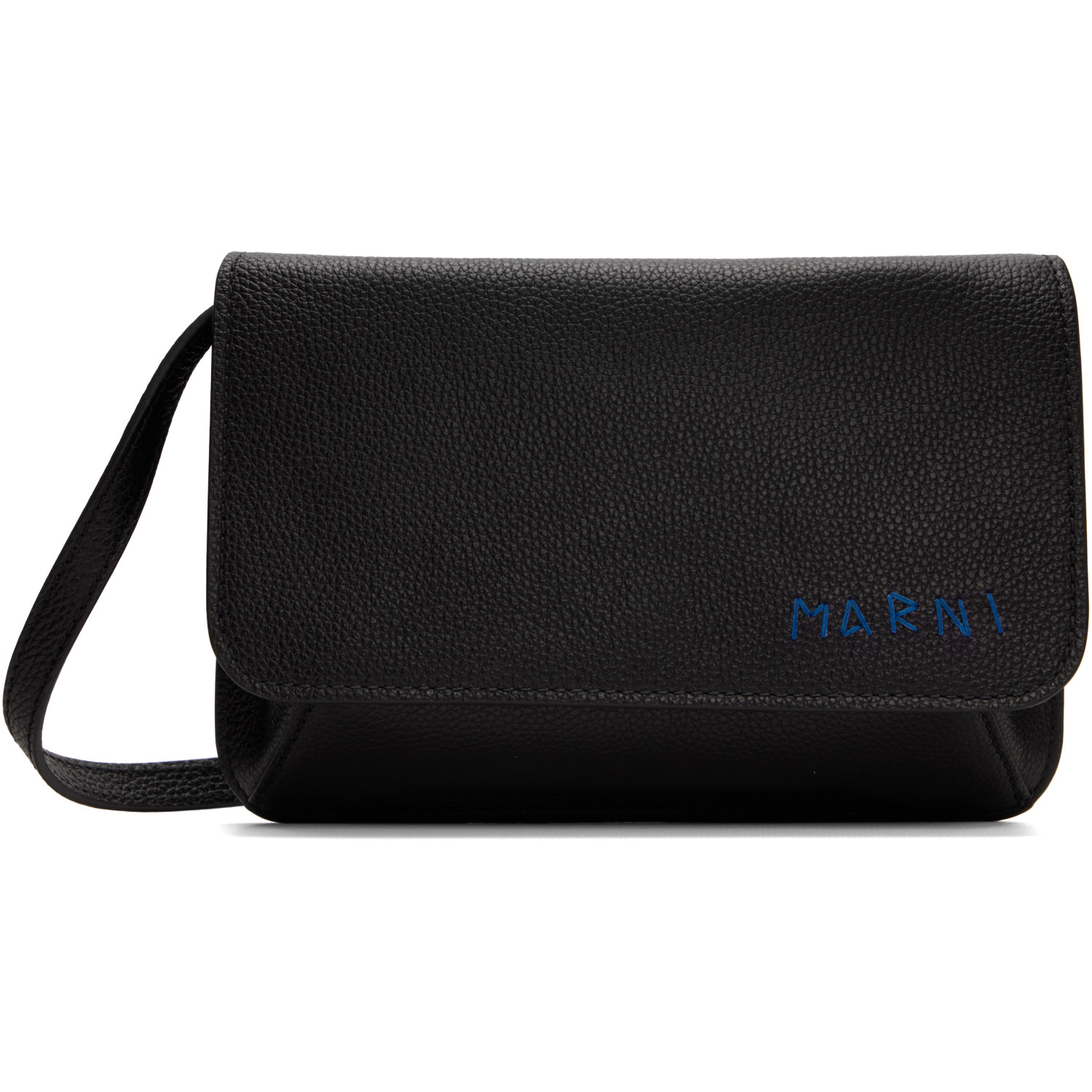 Marni Black Leather 'Marni Mending Embroidery' Pouch