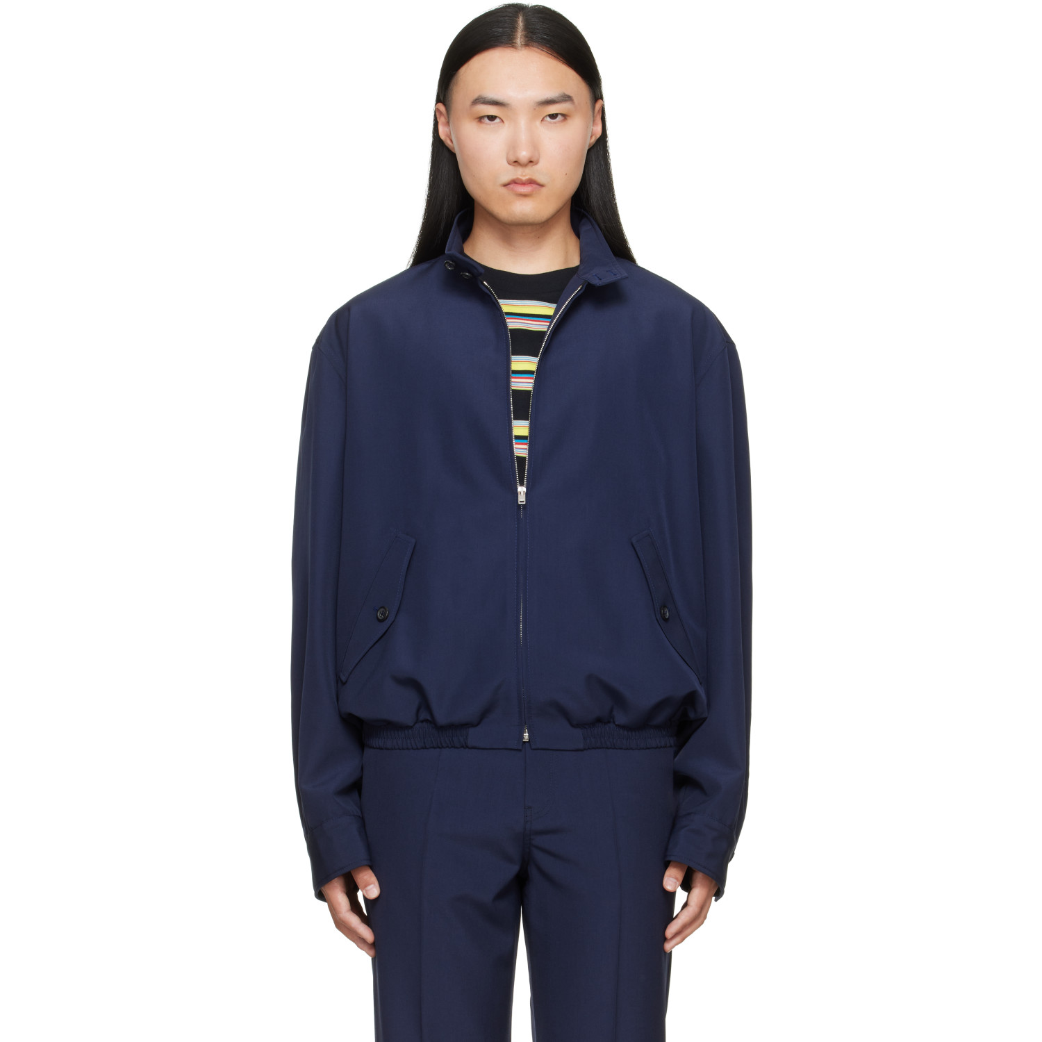 Marni Navy Embroidered-Logo Jacket
