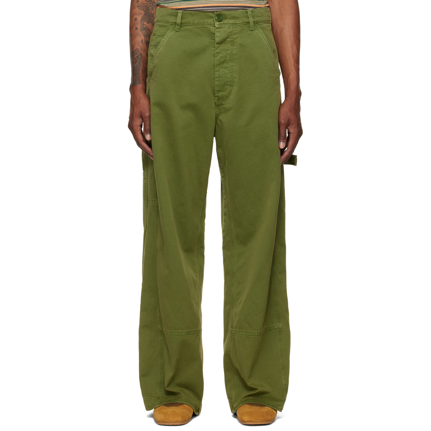 Marni Green Cotton Loose Workwear Trousers