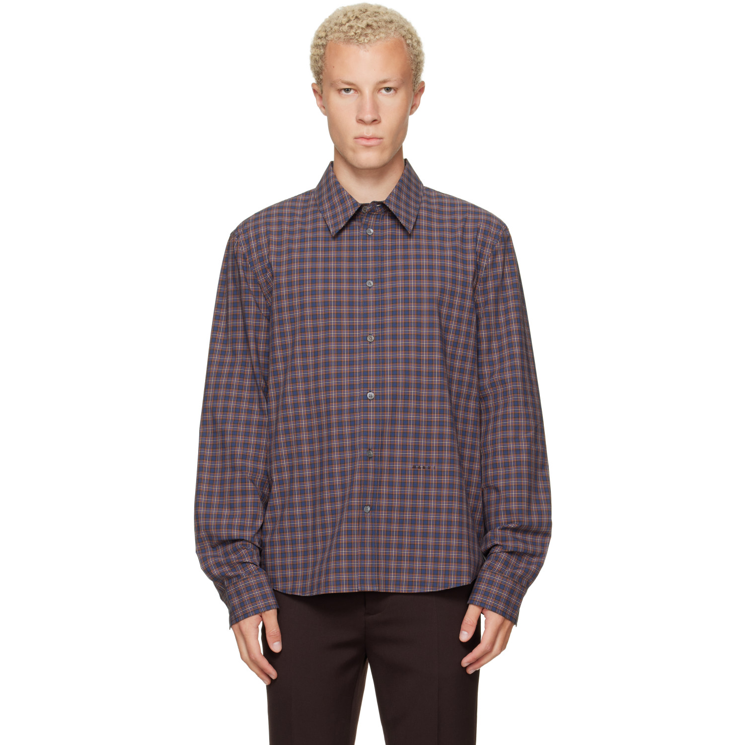 Marni Navy Checked Cotton Shirt