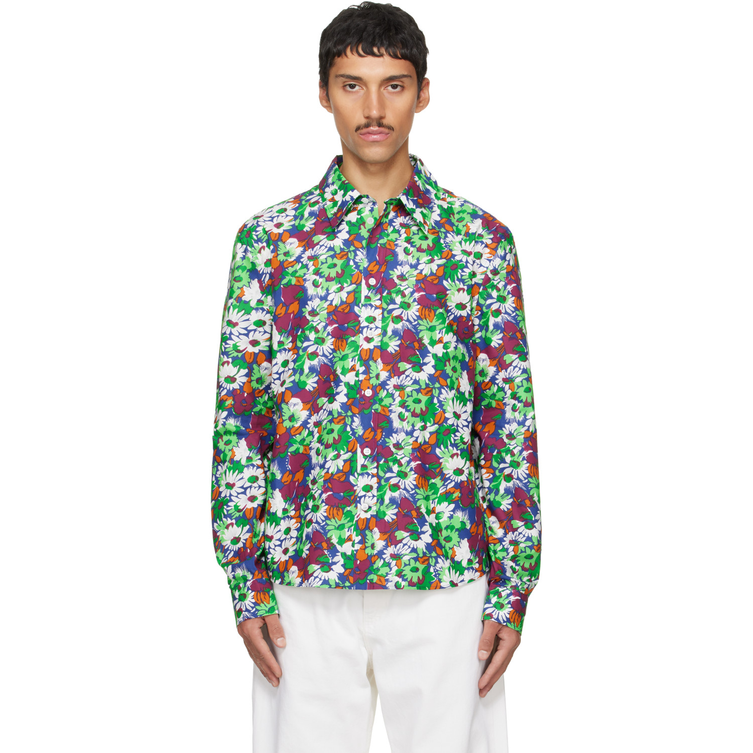 Marni Blue Pop Flowers Print Shirt