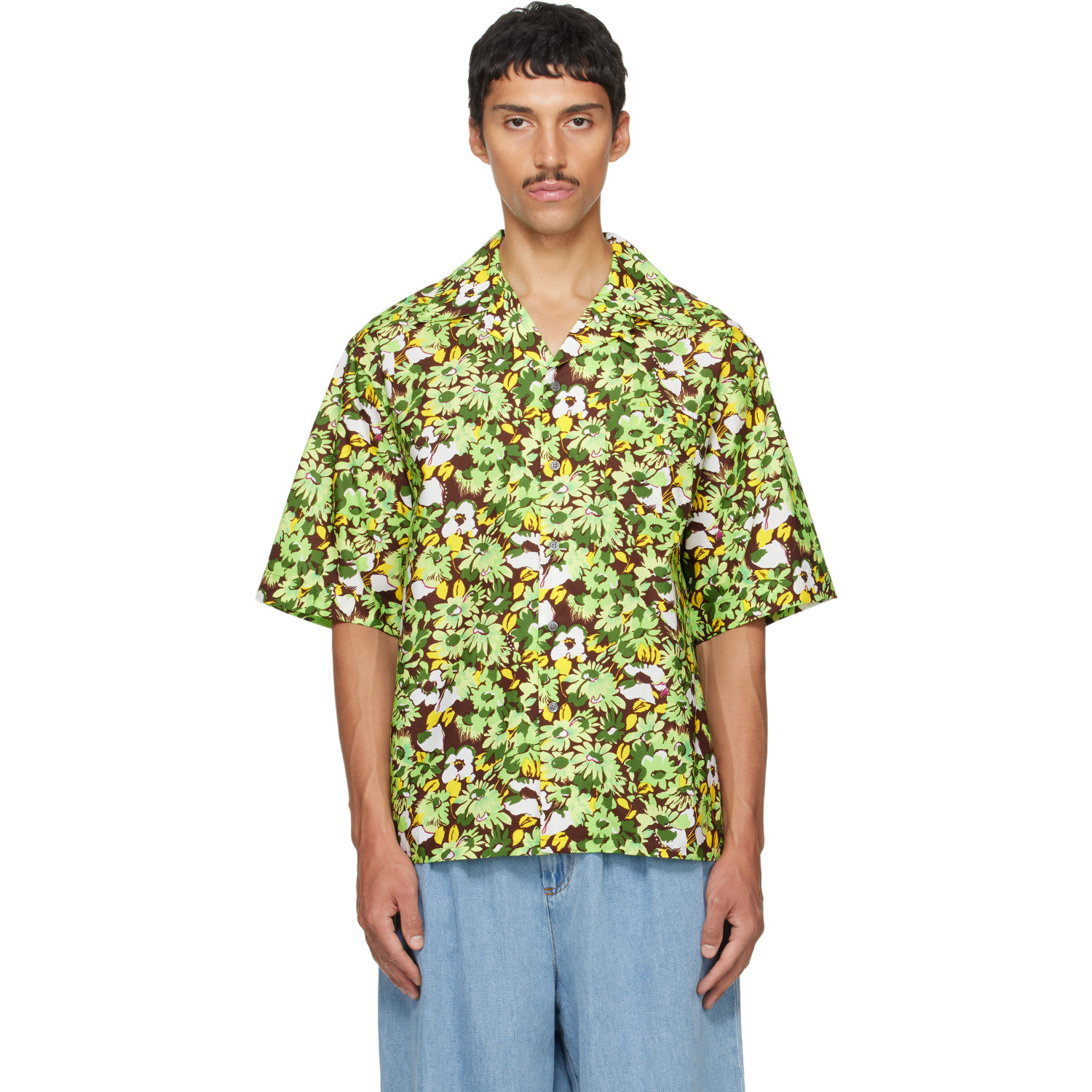 Marni Green Pop Flowers Print Shirt
