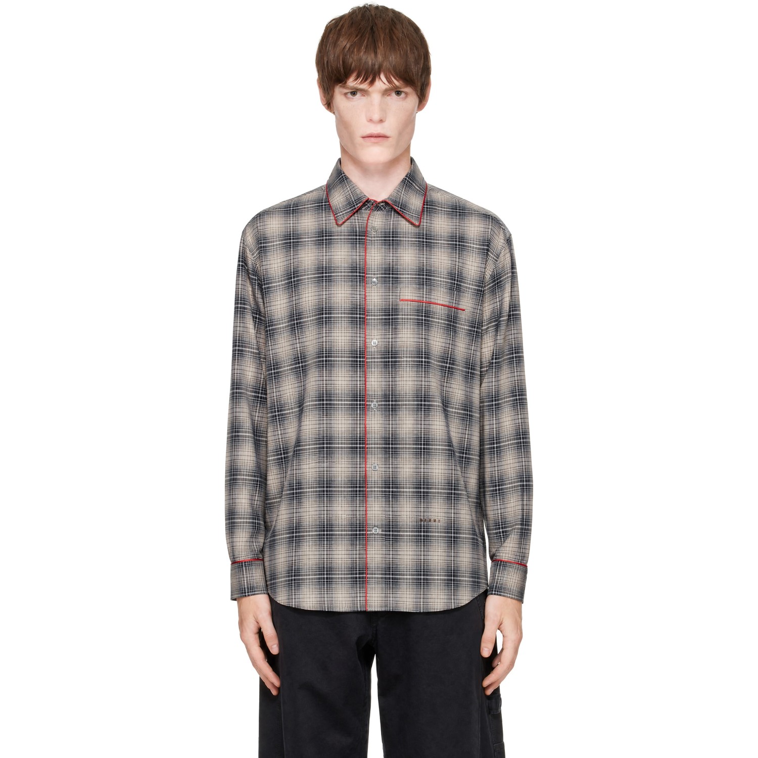 Marni Brown Degradé Check Contrast Piping Shirt