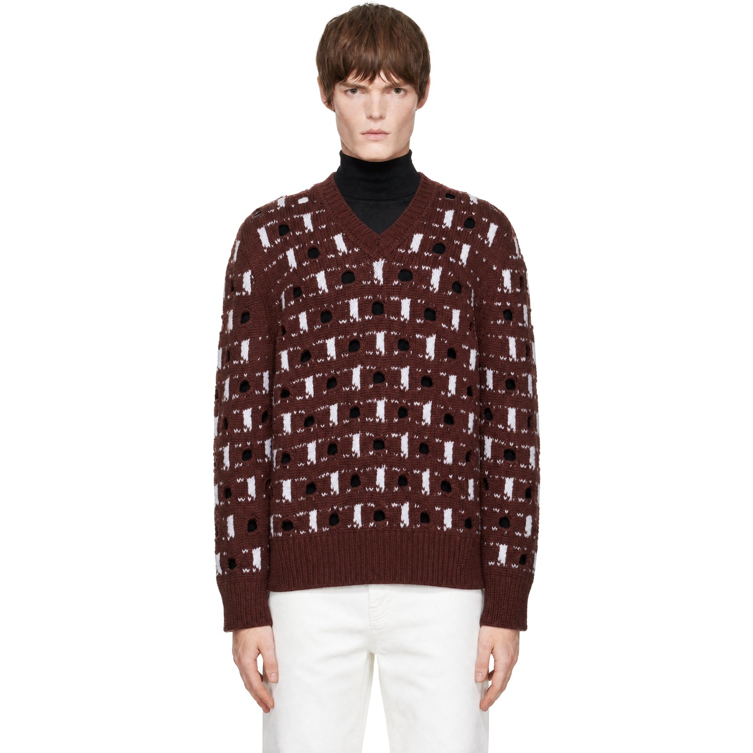 Marni Brown Wool-Cashmere Cut-Out Polka Dot Sweater