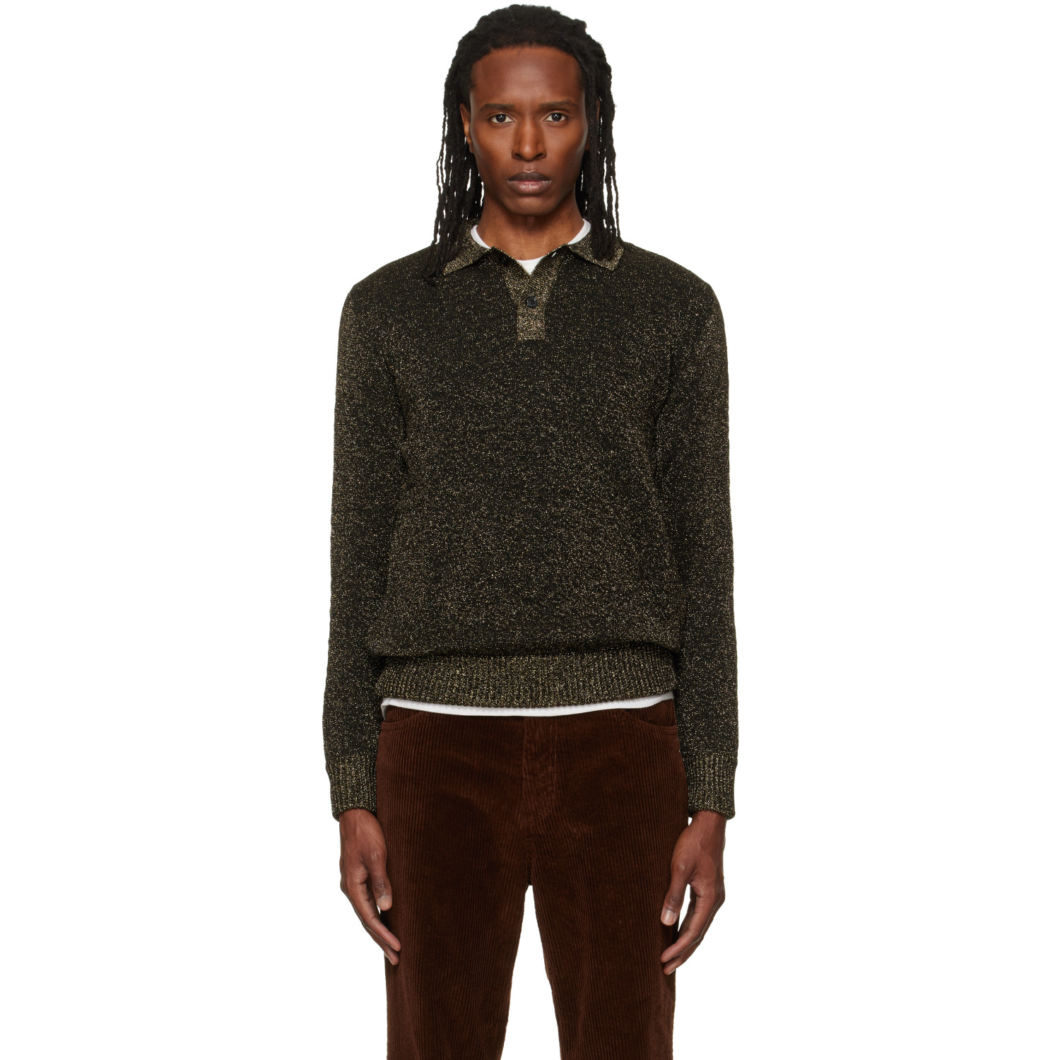Marni Black Wool Lurex Detailing Polo