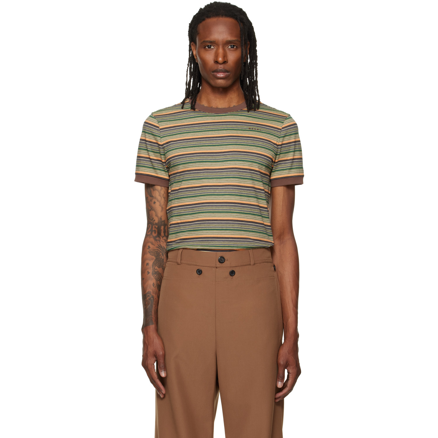 Marni Green Cotton Fine Stripes T-shirt