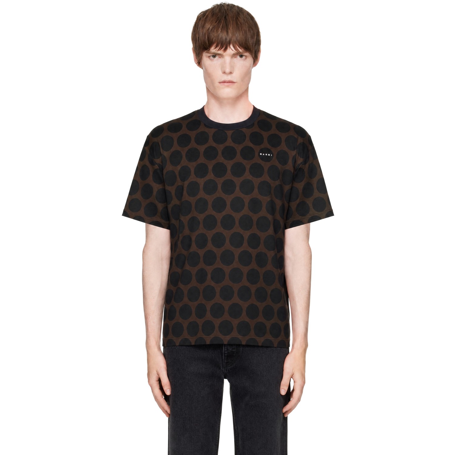 Marni Brown Cotton Polka Rhythm Print T-shirt