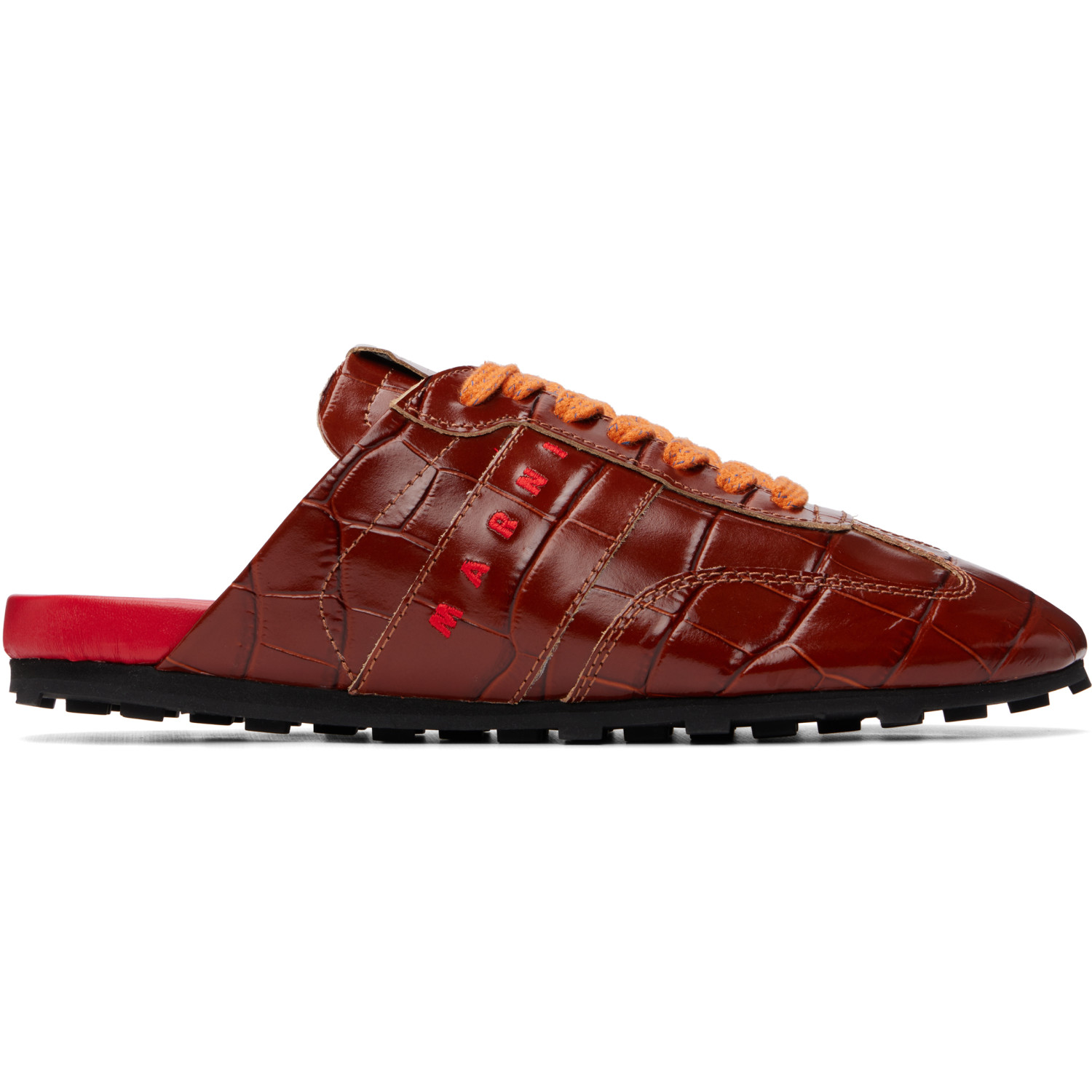 Marni Brown Croc-Effect Leather Softy Soccer Slip-On Sneakers