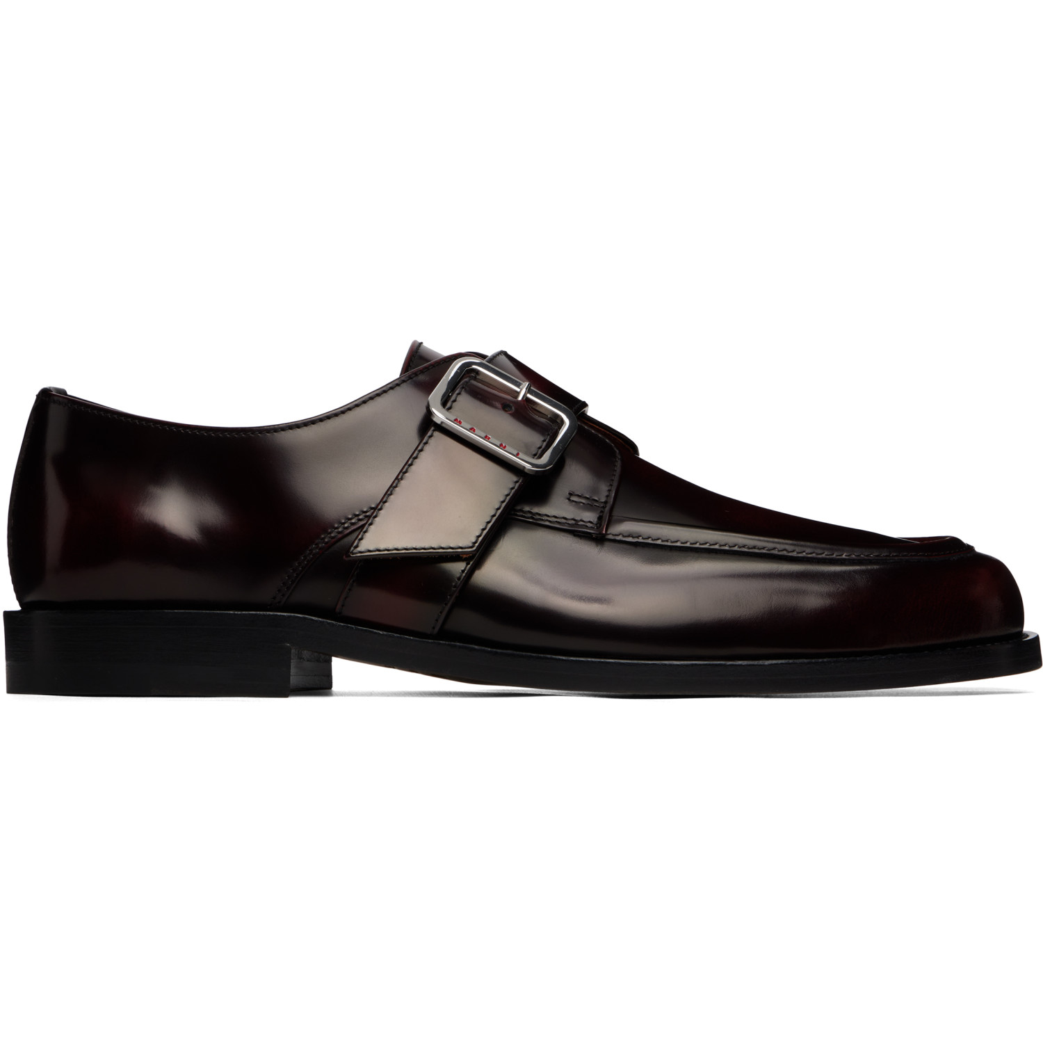 Marni Burgundy Shaded Leather Buckle Monkstraps