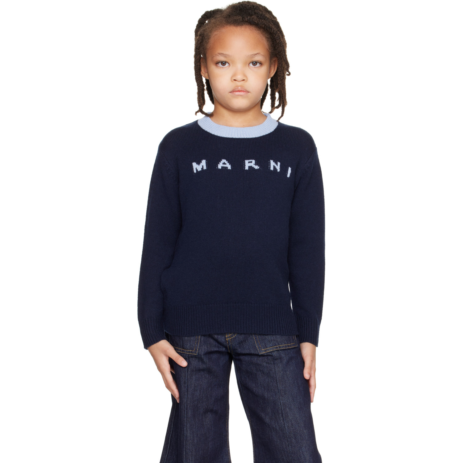 MARNI 키즈 인타르시아 니트 로고 스웨터