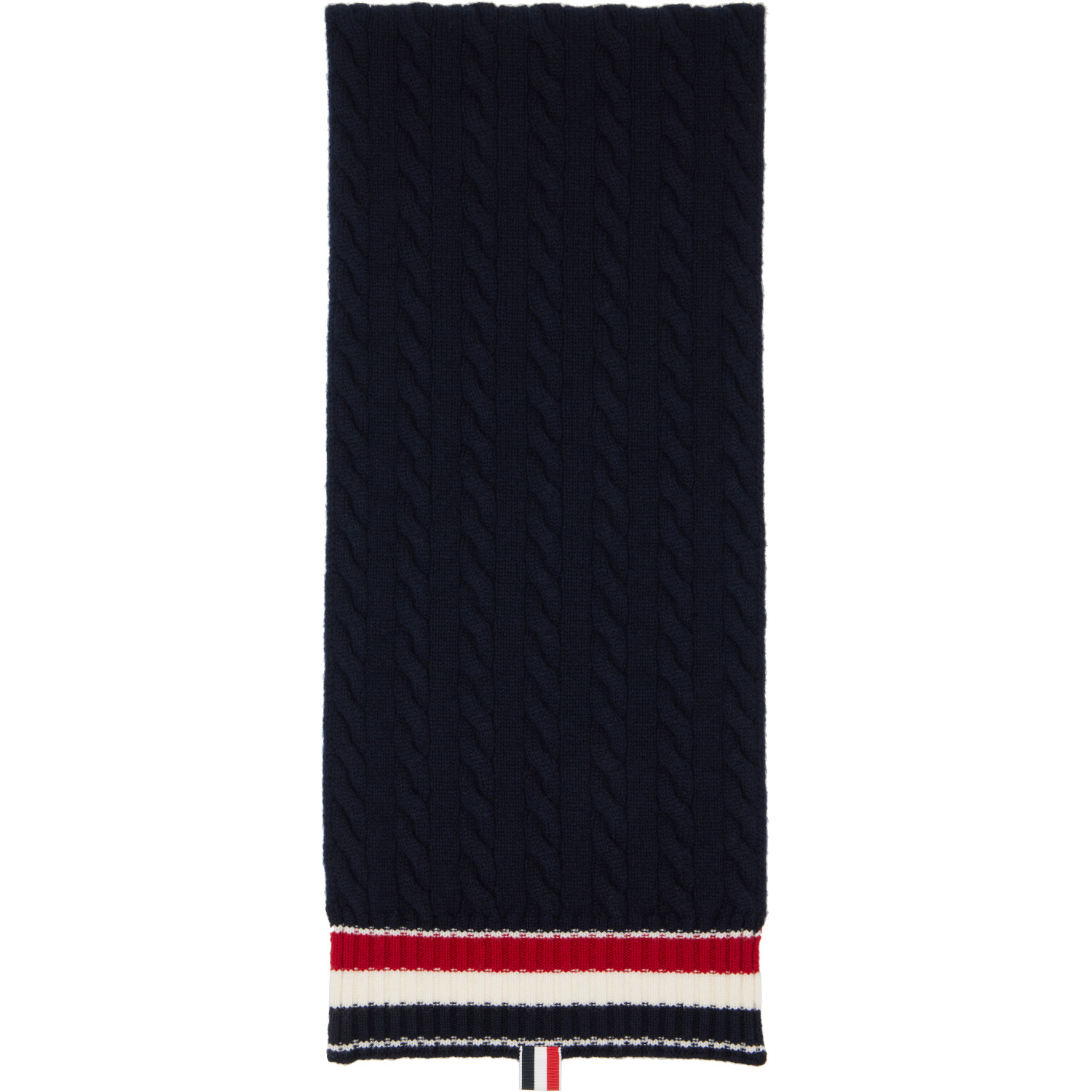 Thom Browne Navy Cable Knit Wool Scarf