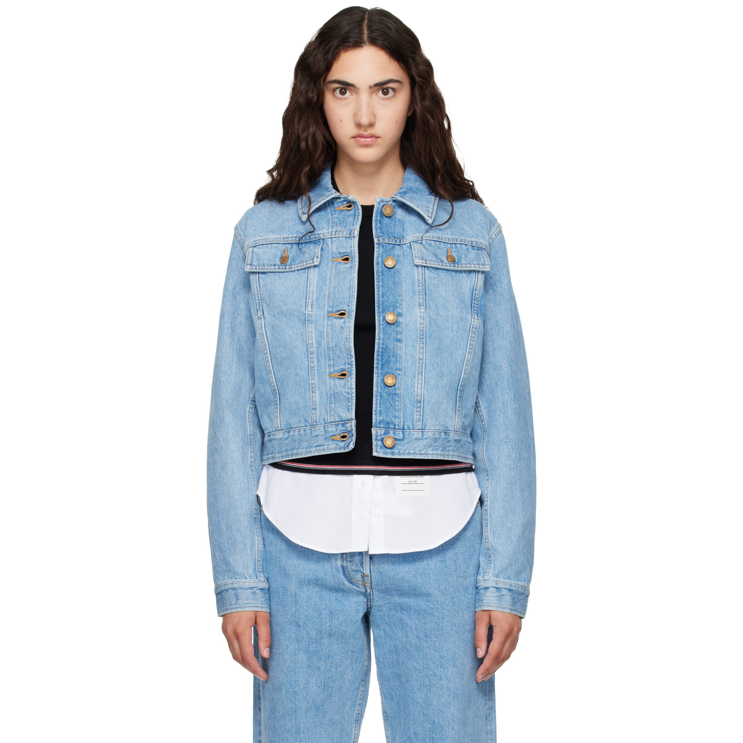 Thom Browne Blue Shrunken Selvedge Denim Jacket